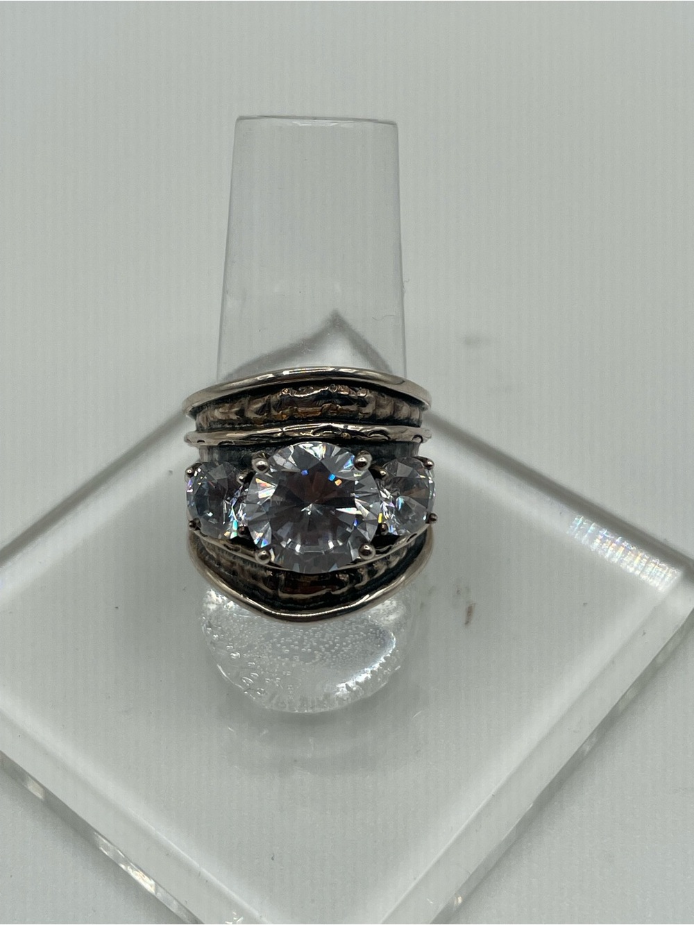 Stamped 925 3 CZ Stone Statement Ring 10g Size 7